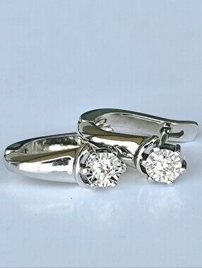 14K White Gold Diamond Huggie Earrings